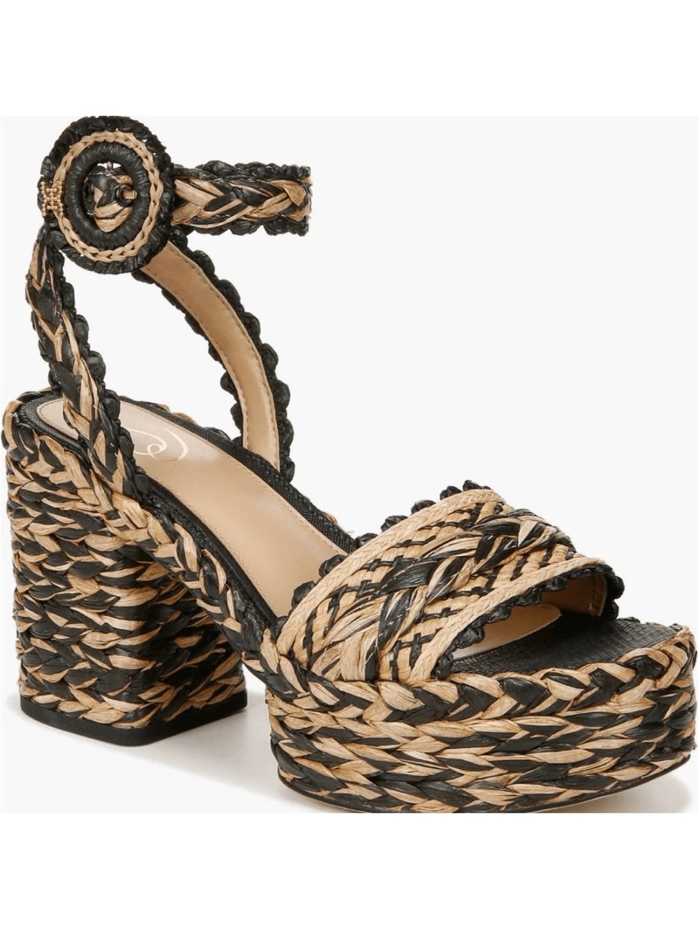 Sam Edelman Fletcher Block Heel Sandal Black & Tan US 9